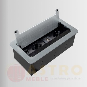 Gniazdo INBOX srebrne 2x230V 2xUSB 1xRJ45 1xHDMI 